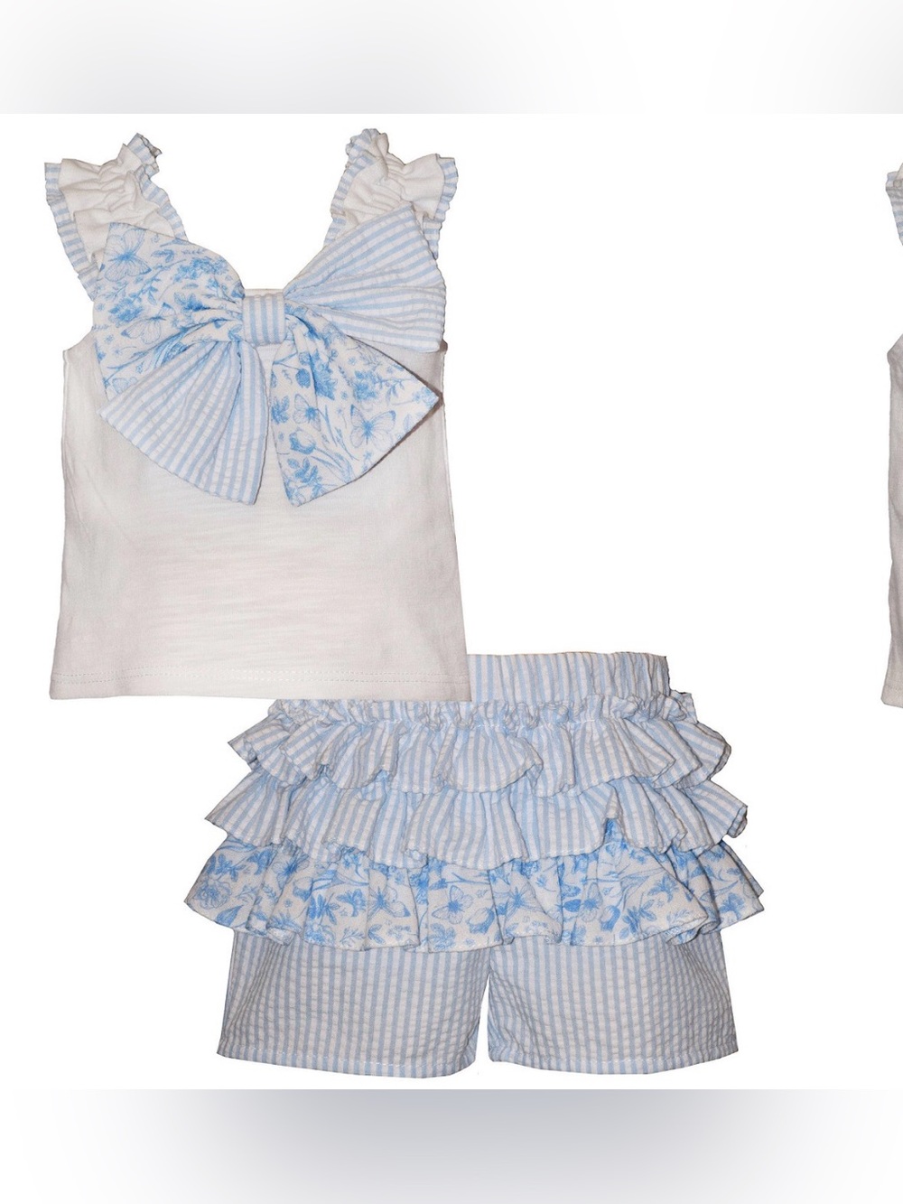 Bonnie Baby White Tank Top and Blue Striped Ruffle Shorts Set